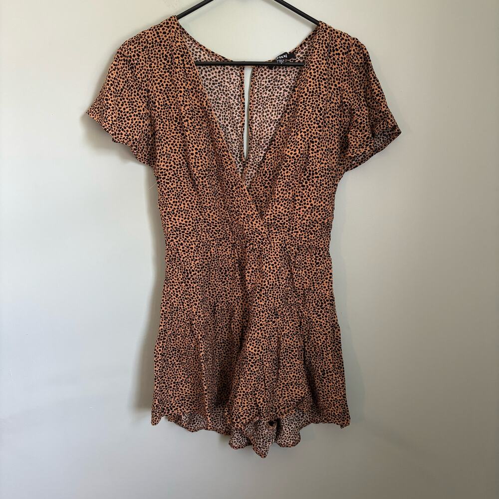 Leopard Print Short Sleeve V Neck Romper